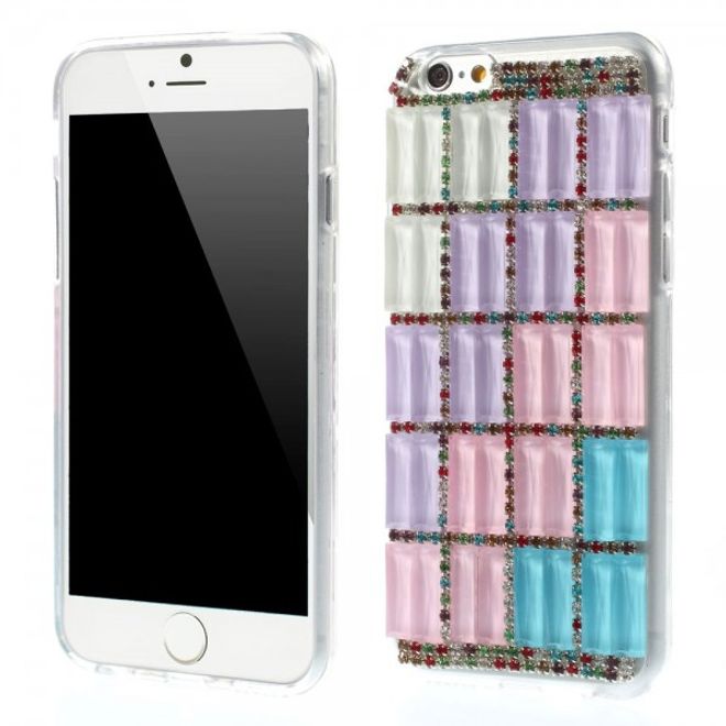 iPhone 6/6S Elastic Plastic Case with Rectangles and Glitter Stones - Blue/Purple
