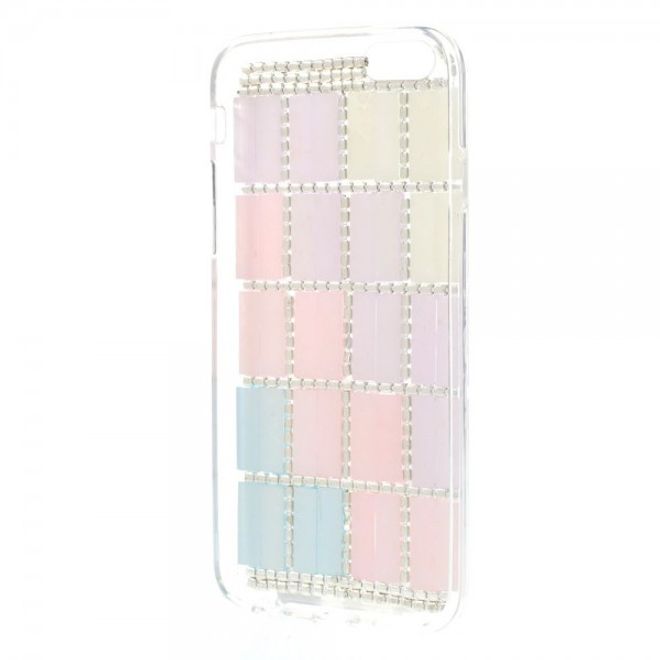 iPhone 6/6S Elastic Plastic Case with Rectangles and Glitter Stones - Blue/Purple