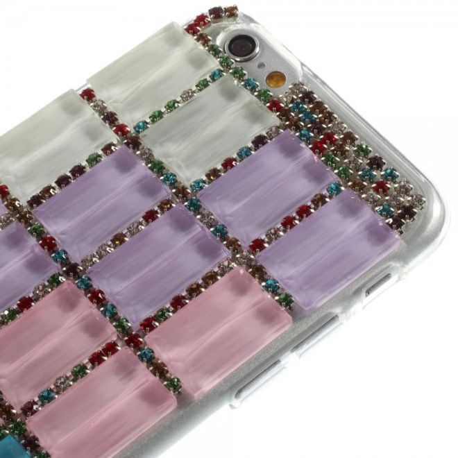 iPhone 6/6S Elastic Plastic Case with Rectangles and Glitter Stones - Blue/Purple