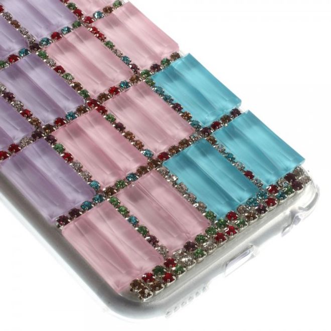 iPhone 6/6S Elastic Plastic Case with Rectangles and Glitter Stones - Blue/Purple