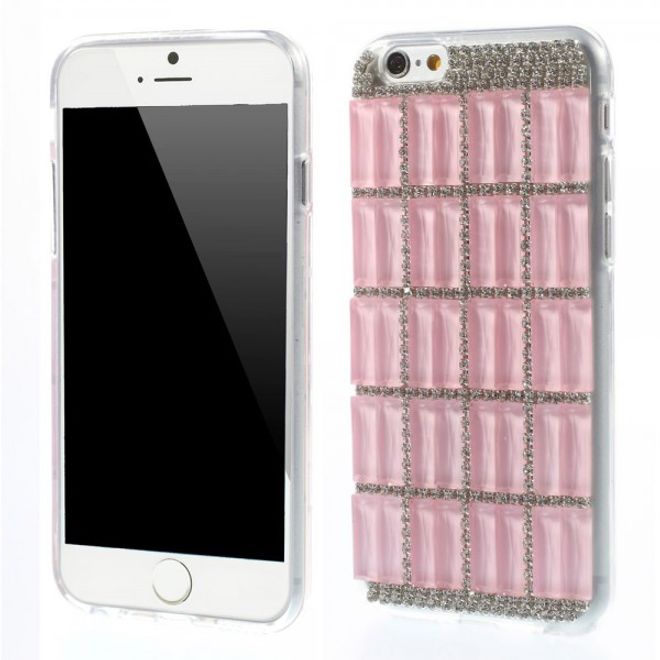 iPhone 6/6S Elastic Plastic Case with Rectangles and Glitter Stones - Pink