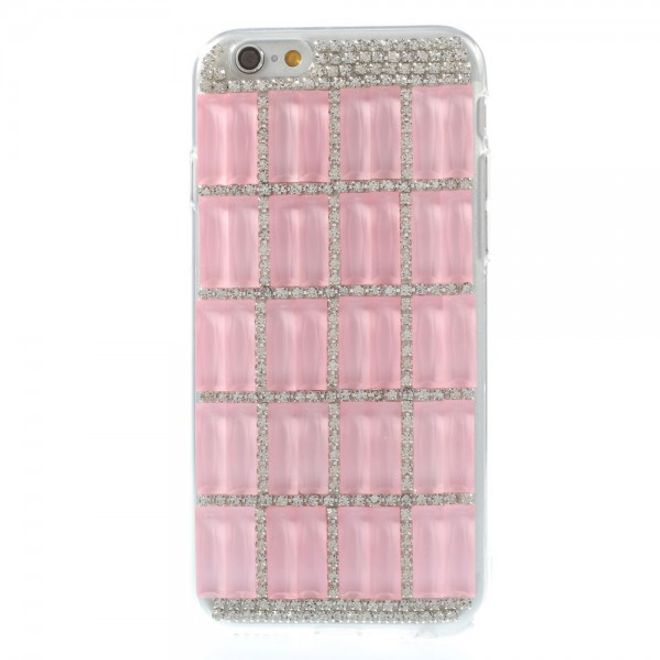 iPhone 6/6S Elastic Plastic Case with Rectangles and Glitter Stones - Pink