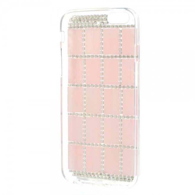 iPhone 6/6S Elastic Plastic Case with Rectangles and Glitter Stones - Pink