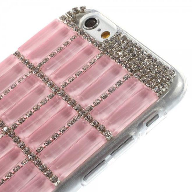 iPhone 6/6S Elastic Plastic Case with Rectangles and Glitter Stones - Pink