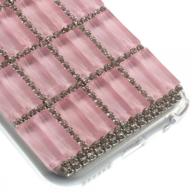 iPhone 6/6S Elastic Plastic Case with Rectangles and Glitter Stones - Pink