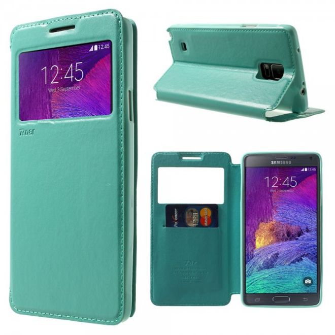 Samsung Galaxy Note 4 Nobles Leder Case mit kleines Öffnung - cyan