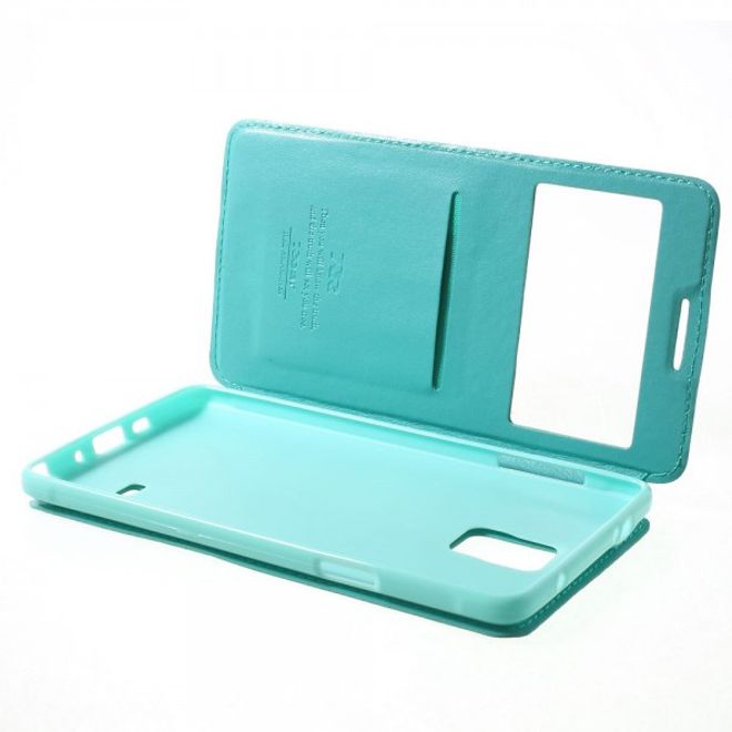 Samsung Galaxy Note 4 Nobles Leder Case mit kleines Öffnung - cyan