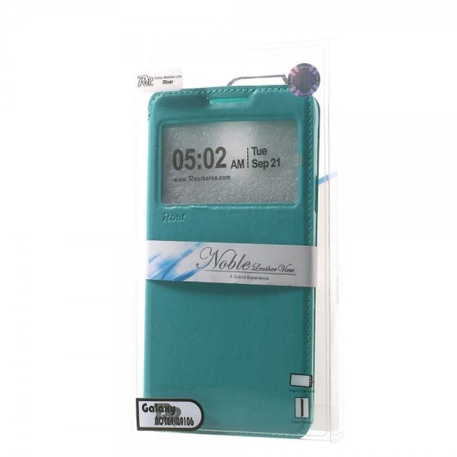 Samsung Galaxy Note 4 Nobles Leder Case mit kleines Öffnung - cyan