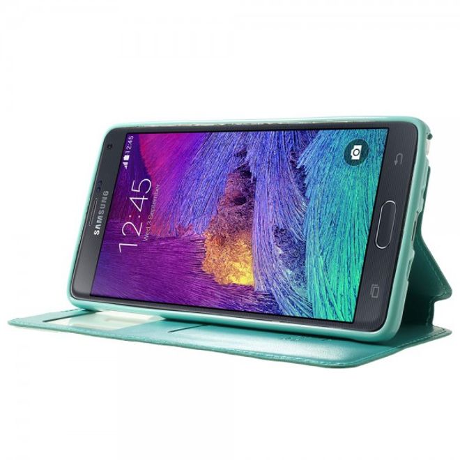 Samsung Galaxy Note 4 Nobles Leder Case mit kleines Öffnung - cyan
