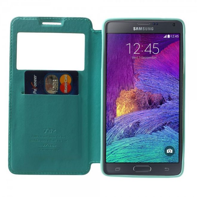 Samsung Galaxy Note 4 Nobles Leder Case mit kleines Öffnung - cyan