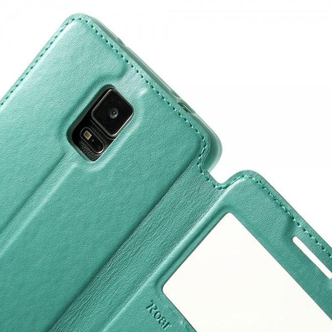 Samsung Galaxy Note 4 Nobles Leder Case mit kleines Öffnung - cyan