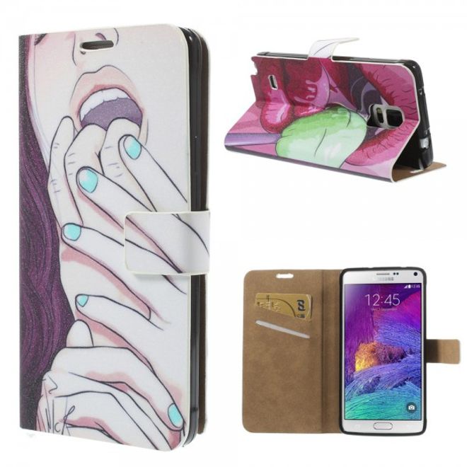 Samsung Galaxy Note 4 Leder Case mit süssem Girl mit offenem Mund