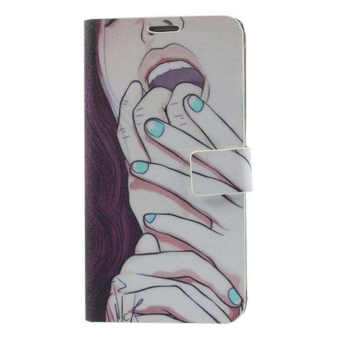 Samsung Galaxy Note 4 Leder Case mit süssem Girl mit offenem Mund