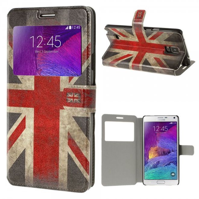 Samsung Galaxy Note 4 Leder Case mit kleiner Öffnung und UK Flagge retro-style