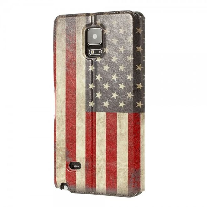 Samsung Galaxy Note 4 Leder Case mit kleiner Öffnung und USA Flagge retro-style