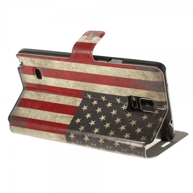 Samsung Galaxy Note 4 Leder Case mit kleiner Öffnung und USA Flagge retro-style