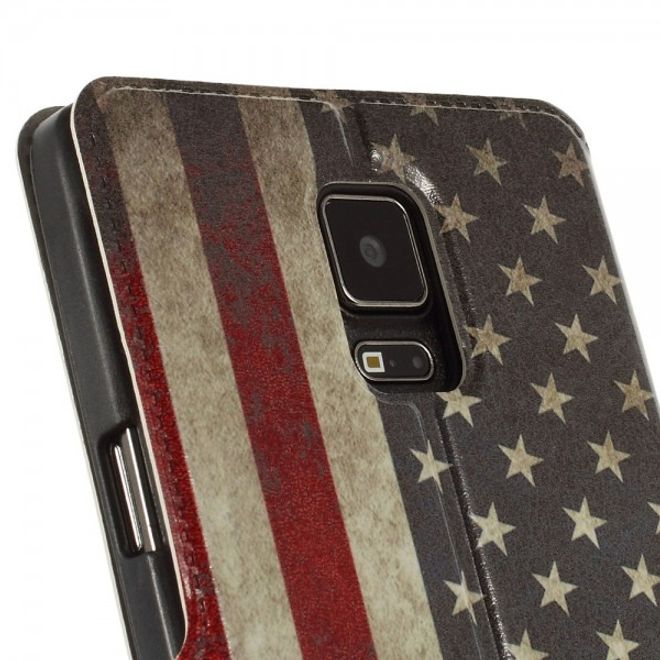 Samsung Galaxy Note 4 Leder Case mit kleiner Öffnung und USA Flagge retro-style
