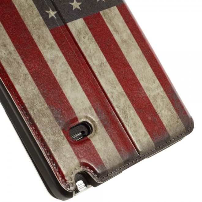Samsung Galaxy Note 4 Leder Case mit kleiner Öffnung und USA Flagge retro-style