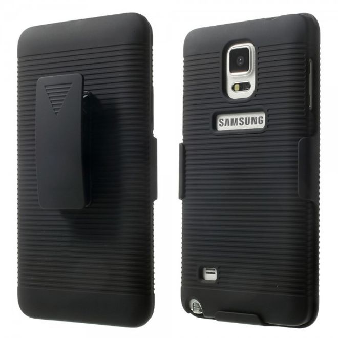 Samsung Galaxy Note 4 Robustes Hart Plastik Case mit Streifen und Gurthalterung - schwarz