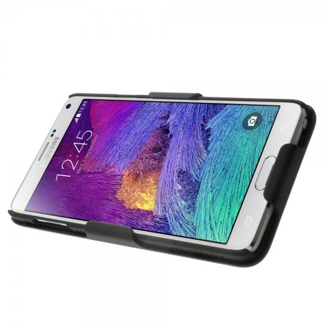 Samsung Galaxy Note 4 Robustes Hart Plastik Case mit Streifen und Gurthalterung - schwarz
