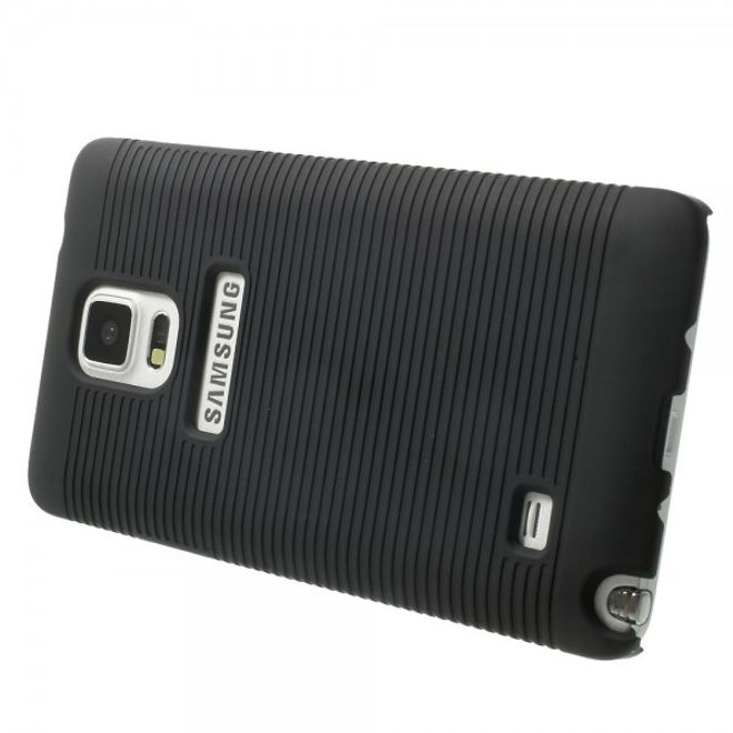 Samsung Galaxy Note 4 Robustes Hart Plastik Case mit Streifen und Gurthalterung - schwarz