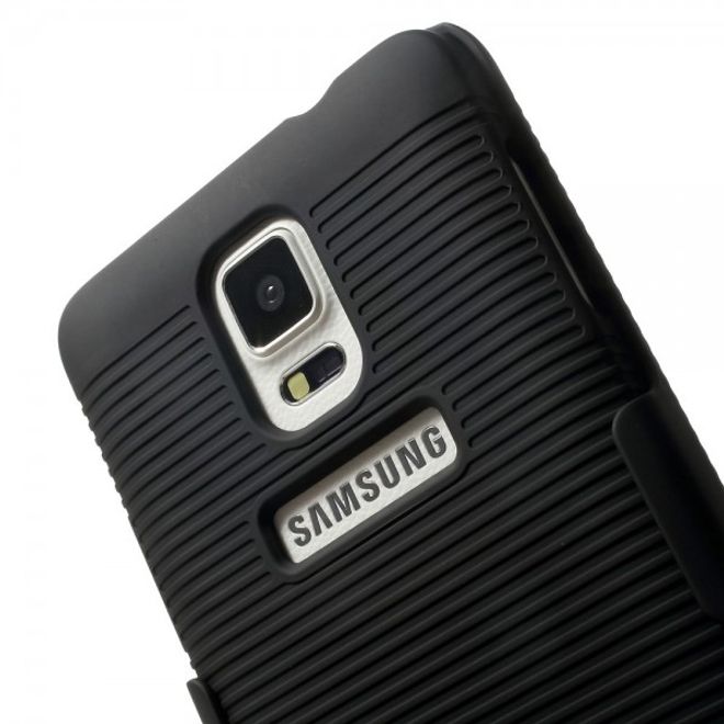 Samsung Galaxy Note 4 Robustes Hart Plastik Case mit Streifen und Gurthalterung - schwarz