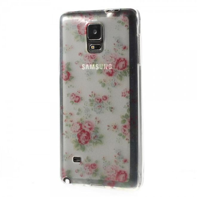 Samsung Galaxy Note 4 Elastisches Plastik Case mit pinken Blümchen