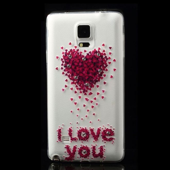 Samsung Galaxy Note 4 Elastisches Plastik Case mit Glassteinen und Herzen