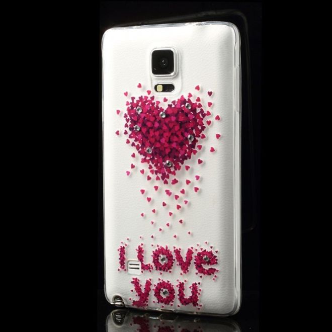 Samsung Galaxy Note 4 Elastisches Plastik Case mit Glassteinen und Herzen