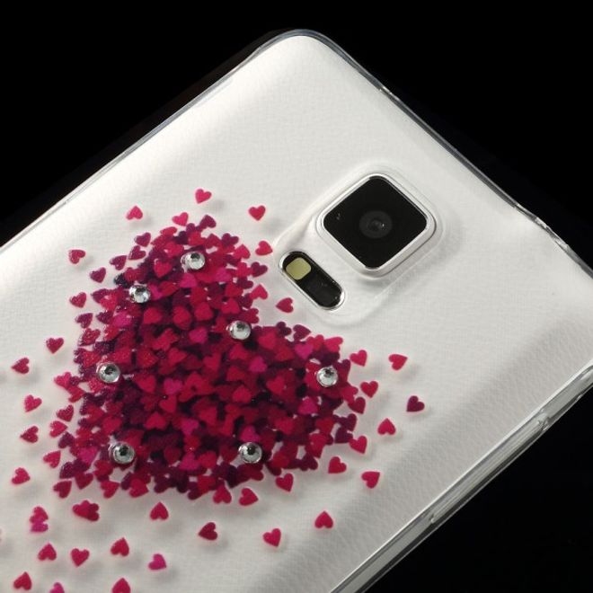 Samsung Galaxy Note 4 Elastisches Plastik Case mit Glassteinen und Herzen