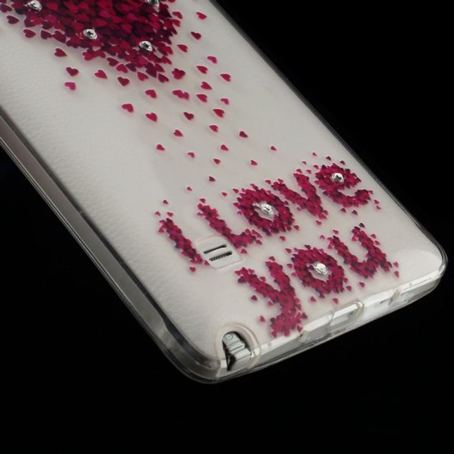 Samsung Galaxy Note 4 Elastisches Plastik Case mit Glassteinen und Herzen