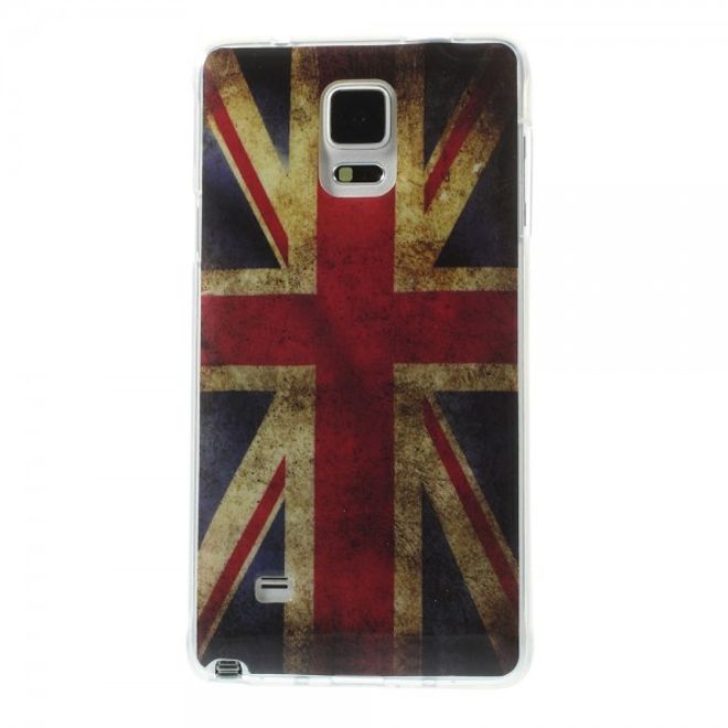 Samsung Galaxy Note 4 Elastisches, glänzendes Plastik Case mit UK Flagge retro-style