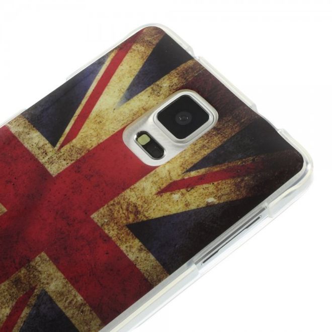 Samsung Galaxy Note 4 Elastisches, glänzendes Plastik Case mit UK Flagge retro-style