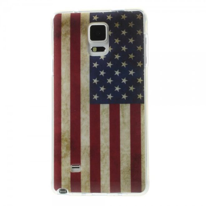 Samsung Galaxy Note 4 Elastisches, glänzendes Plastik Case mit USA Flagge retro-style