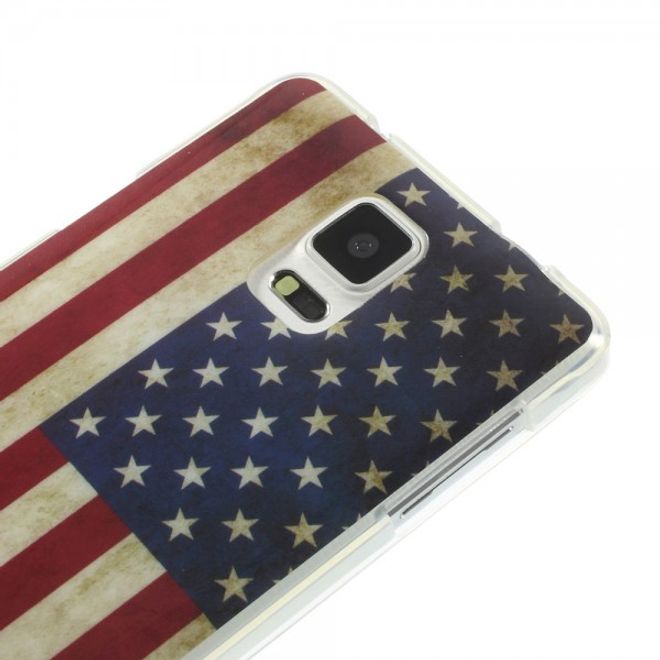 Samsung Galaxy Note 4 Elastisches, glänzendes Plastik Case mit USA Flagge retro-style