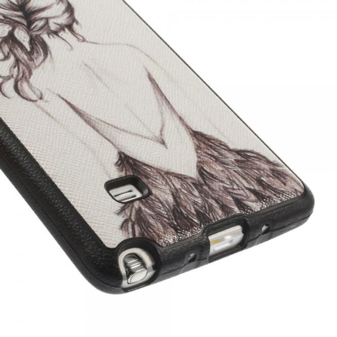 Samsung Galaxy Note 4 Lederartiges Plastik Case mit Skizze eines Mädchens
