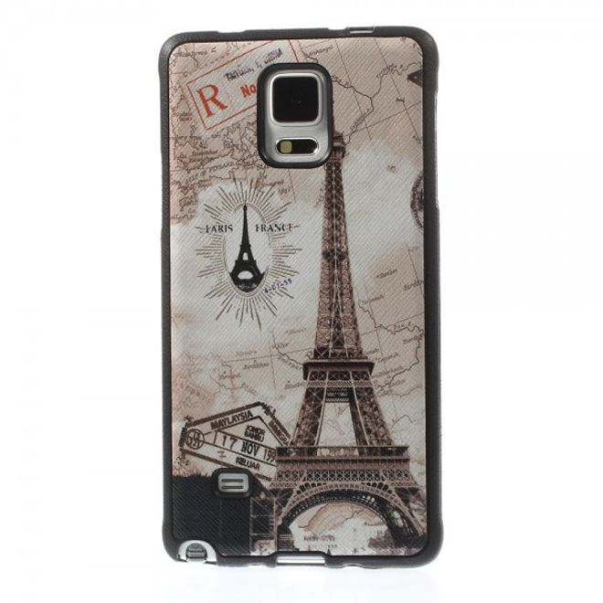 Samsung Galaxy Note 4 Lederartiges Plastik Case mit Eiffelturm und Kartenausschnitt