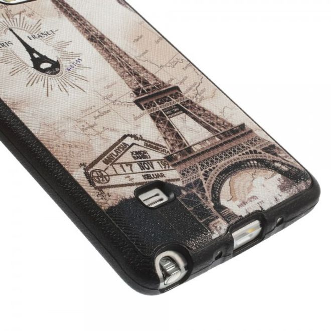 Samsung Galaxy Note 4 Lederartiges Plastik Case mit Eiffelturm und Kartenausschnitt