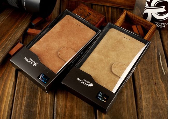 Samsung Galaxy Note 4 Golden Phoenix Retro Echtleder Case - kaffeefarben