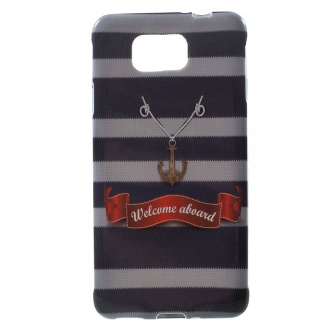 Samsung Galaxy Alpha Elastisches, glänzendes Plastik Case mit Anker und Streifen