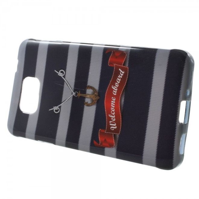 Samsung Galaxy Alpha Elastisches, glänzendes Plastik Case mit Anker und Streifen