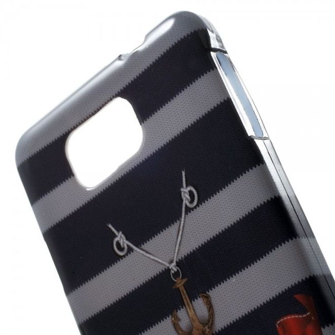 Samsung Galaxy Alpha Elastisches, glänzendes Plastik Case mit Anker und Streifen