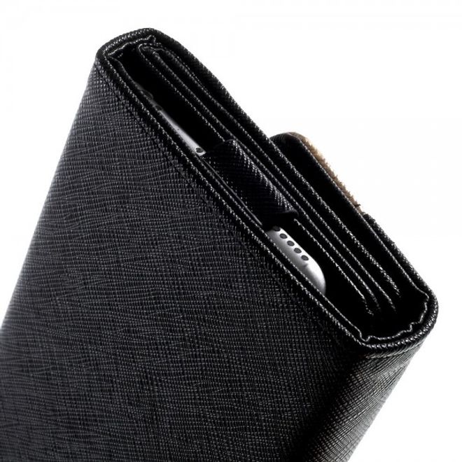 Universelles, zweifarbiges Leder Portemonnaie mit integrierter Smartphone Halterung bis 16,5x8cm - schwarz