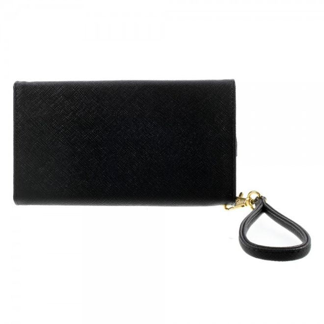 Universelles, zweifarbiges Leder Portemonnaie mit integrierter Smartphone Halterung bis 16,5x8cm - schwarz