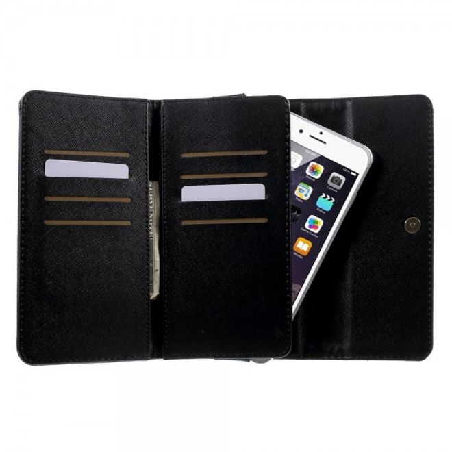 Universelles, zweifarbiges Leder Portemonnaie mit integrierter Smartphone Halterung bis 16,5x8cm - schwarz