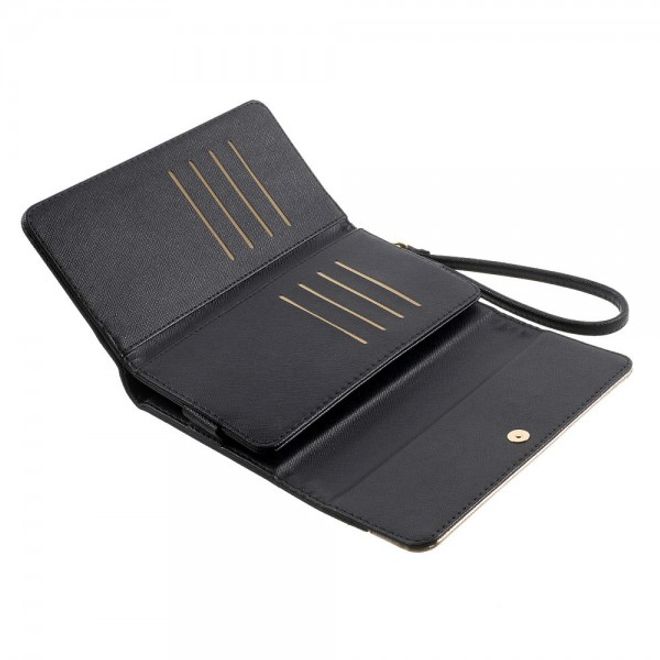 Universelles, zweifarbiges Leder Portemonnaie mit integrierter Smartphone Halterung bis 16,5x8cm - schwarz
