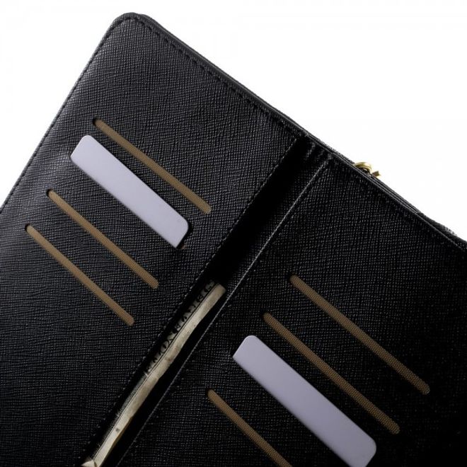 Universelles, zweifarbiges Leder Portemonnaie mit integrierter Smartphone Halterung bis 16,5x8cm - schwarz