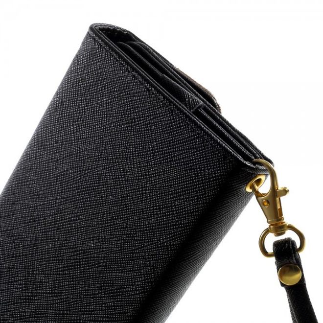 Universelles, zweifarbiges Leder Portemonnaie mit integrierter Smartphone Halterung bis 16,5x8cm - schwarz