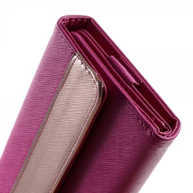 Universelles, zweifarbiges Leder Portemonnaie mit integrierter Smartphone Halterung bis 16,5x8cm - rosa