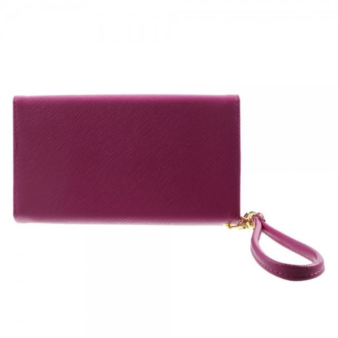 Universelles, zweifarbiges Leder Portemonnaie mit integrierter Smartphone Halterung bis 16,5x8cm - rosa